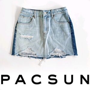 PacSun Two Tone Distressed Denim Mini Skirt